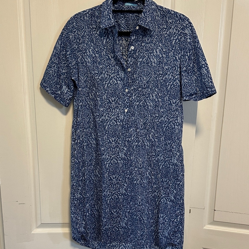 J. McLaughlin Blue and White Women's Casual Dress Shirt